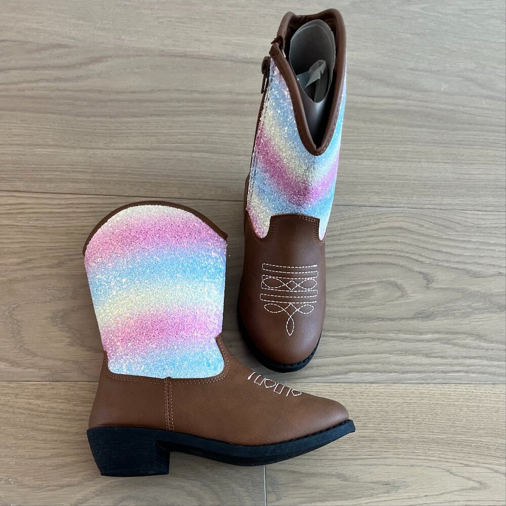 Kensie Girl Glitter Rainbow Cowboy Boots size 12 NWT